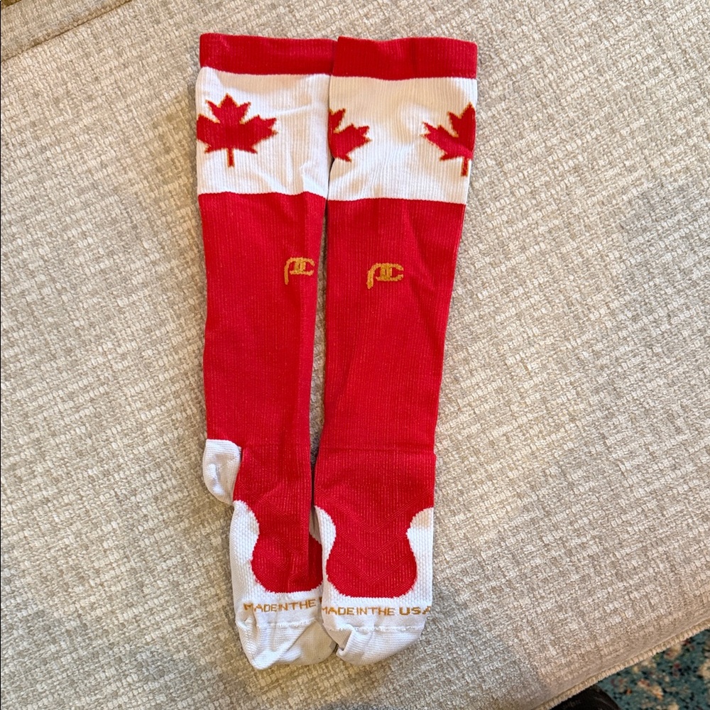 Red and White Maple Leaf Knee-High Socks